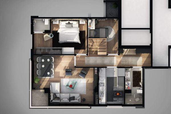 3d render apartment floor plan