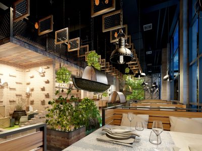 3d render luxury restaurant cafe